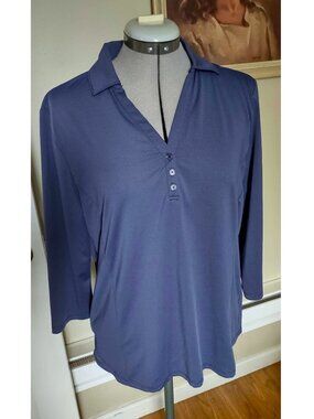 Catherines Women's Textured 3/4-Sleeve Polo Henley Shirt Size L